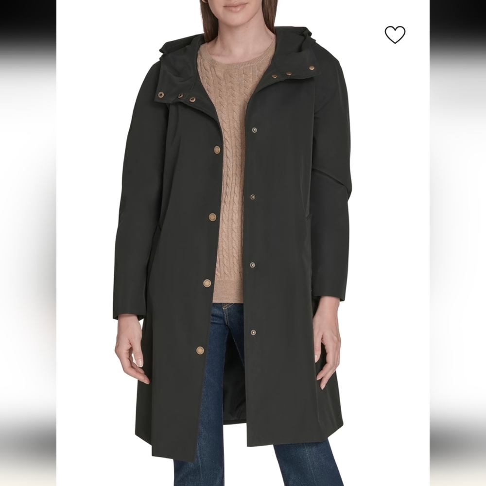 Tommy Hilfiger Women's Black Hooded Fleece lined Rain Coat (L) NWT!